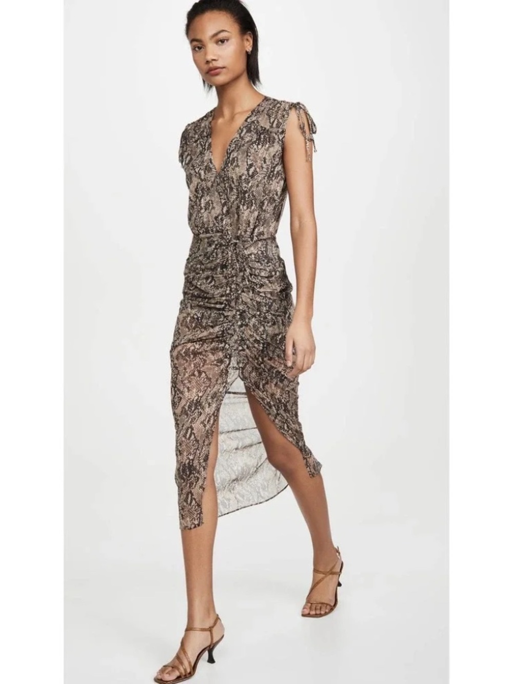 Veronica Beard Teagan Snake Print Ruched Silk Midi Dress Size 2